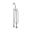 Tub Filler Floor Mount with Hand Held Shower with Double Lever Handle in Polished Chrome