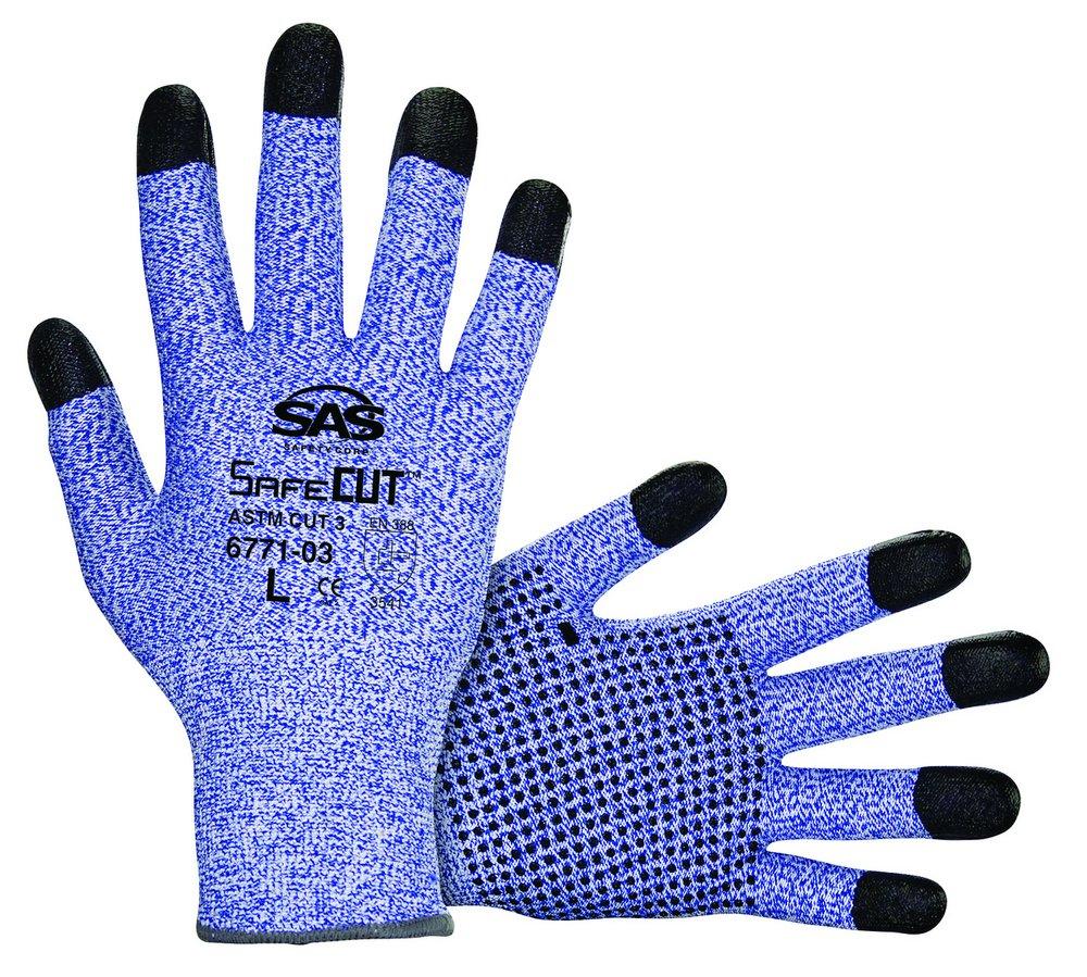 SAS Safety Blue Knit and Plastic Reusable Cut Resistant Gloves in Blue 