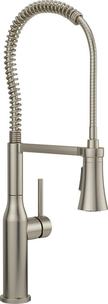 PROFLO&reg; Brushed Nickel Single Handle Pull Down Pre-Rinse Kitchen Faucet with Deck Plate Included 