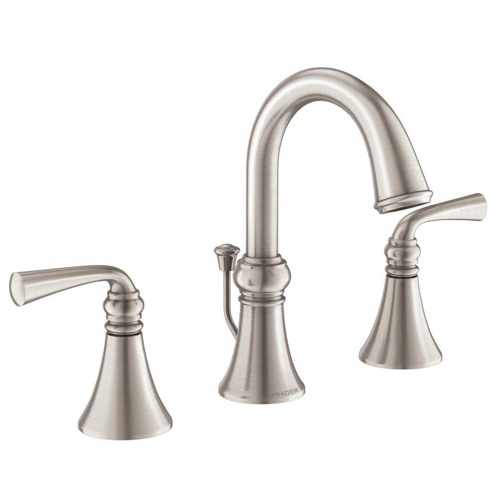 Moen Spot Resist Brushed Nickel Two Handle Widespread Bathroom Sink Faucet 