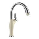 Single Handle Pull Down Kitchen Faucet in Stainless Steel/Biscuit