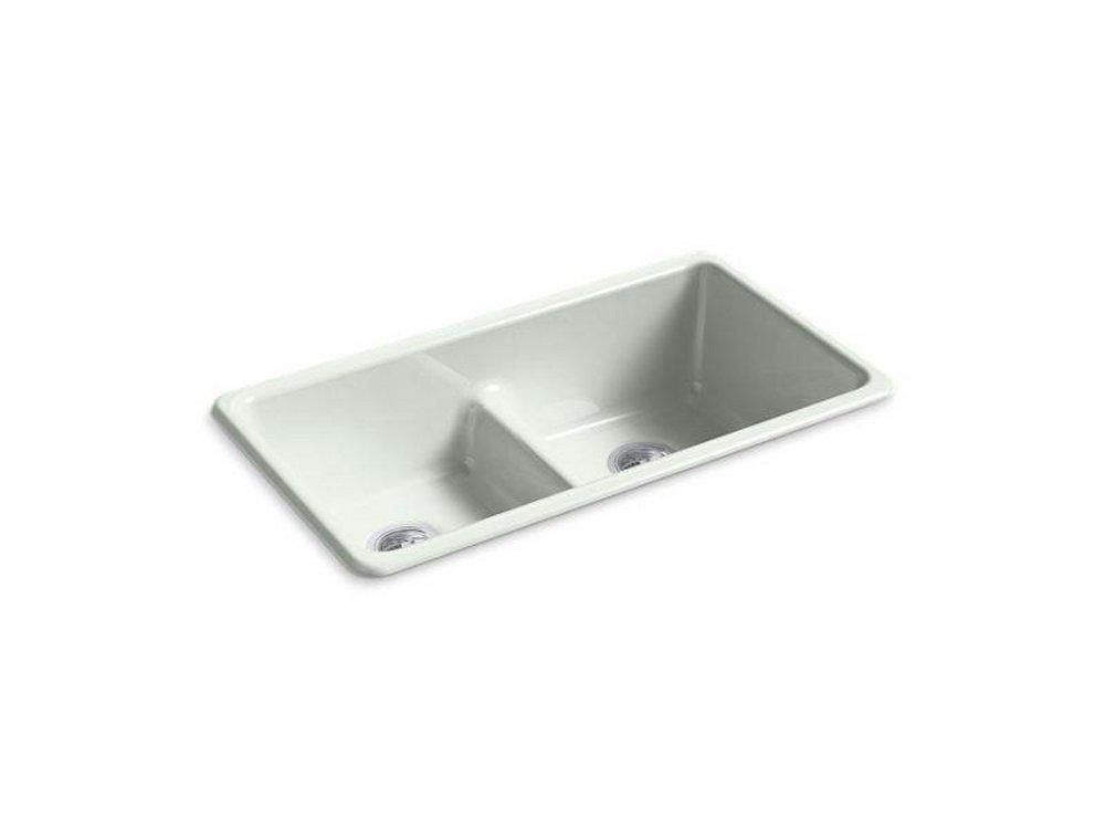 KOHLER Sea Salt&trade; 33 x 18-3/4 in. No Hole Cast Iron Double Bowl Dual Mount Kitchen Sink 