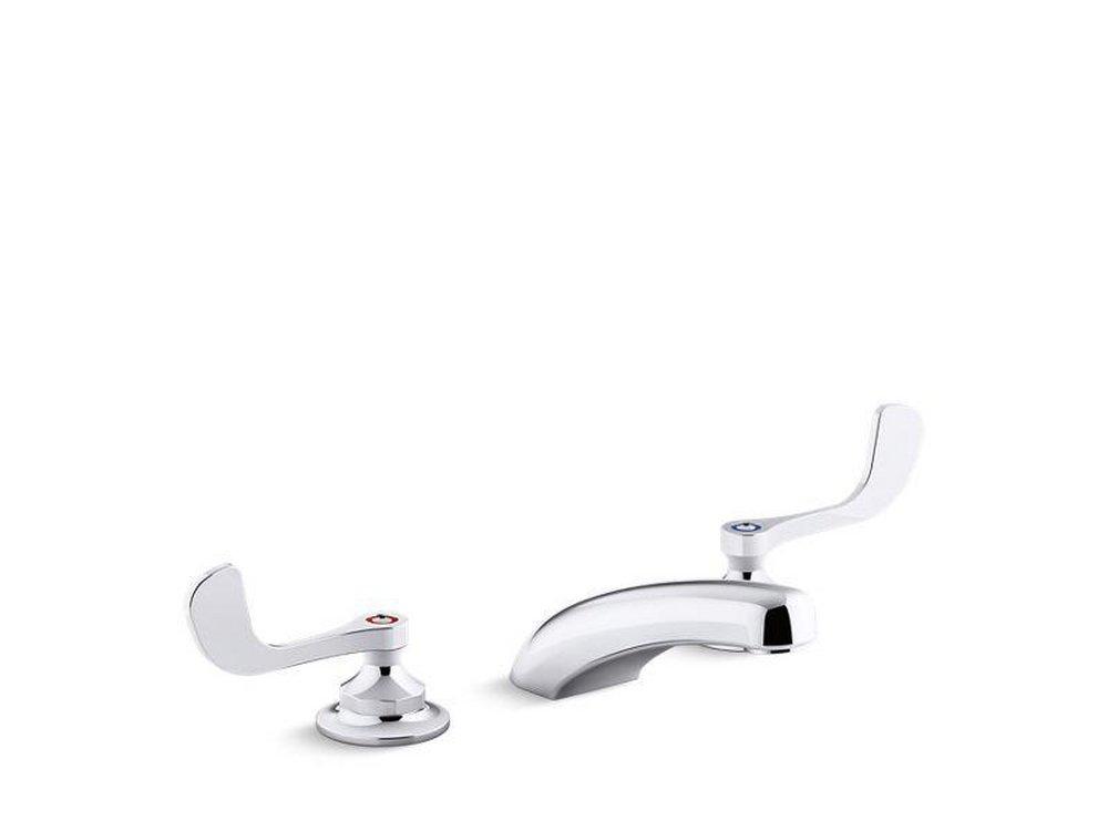 KOHLER Polished Chrome Deck Mount Widespread Bathroom Sink Faucet with Double Wristblade Handle 