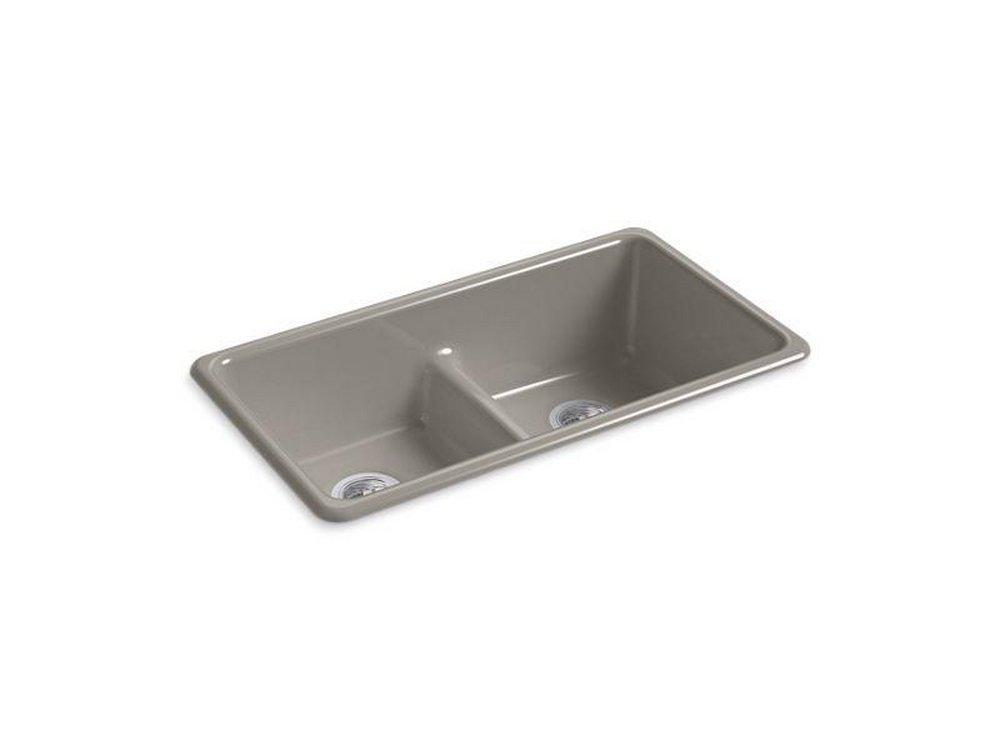 KOHLER Cashmere 33 x 18-3/4 in. No Hole Cast Iron Double Bowl Dual Mount Kitchen Sink 