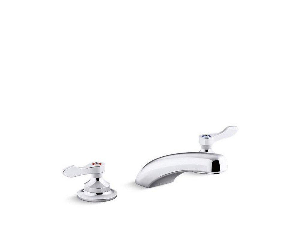 KOHLER Polished Chrome Deck Mount Widespread Bathroom Sink Faucet with Double Lever Handle 