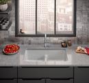 KOHLER Dune 33 x 18-3/4 in. No-Hole Cast Iron Double Bowl Drop-in and Undermount Kitchen Sink 