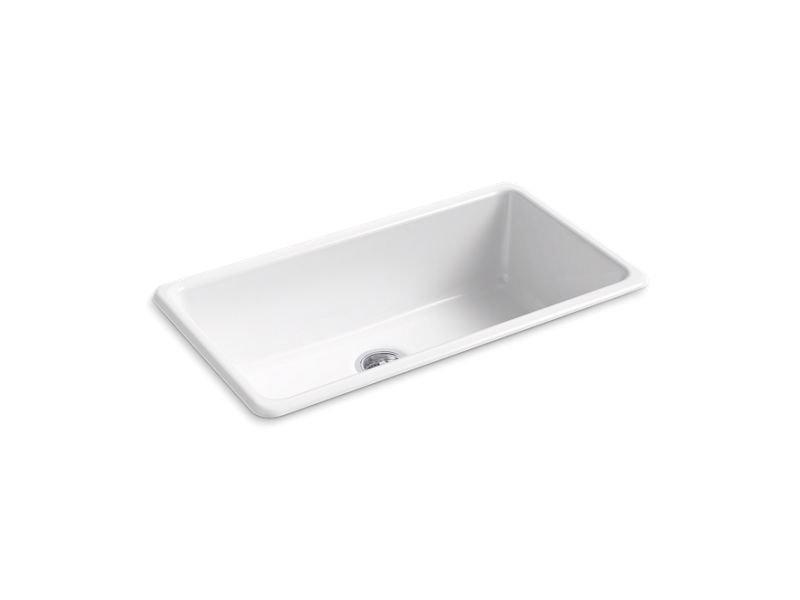 KOHLER White 33 x 18-3/4 in. No-Hole Cast Iron Single Bowl Dual Mount Kitchen Sink 