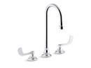 KOHLER Polished Chrome Deck Mount Widespread Bathroom Sink Faucet with Double Wristblade Handle with Gooseneck Spout 