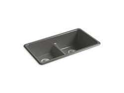 33 x 18-3/4 in. No Hole Cast Iron Double Bowl Drop-in Kitchen Sink in Thunder&trade; Grey