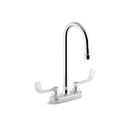 KOHLER Polished Chrome Deck Mount Centerset Bathroom Sink Faucet with Double Wristblade Handle with Gooseneck Spout 