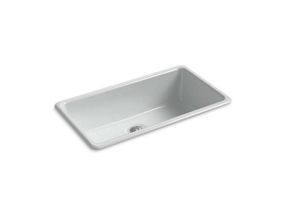 KOHLER Ice&trade; Grey 33 x 18-3/4 in. No-Hole Cast Iron Single Bowl Dual Mount Kitchen Sink 