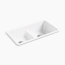 33 in. Dual Mount Cast Iron Double Bowl Kitchen Sink in White