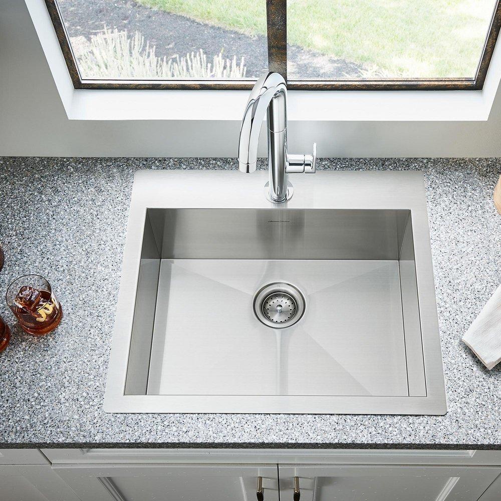 American Standard Stainless Steel 25 x 22 in. 1 Hole Single Bowl Dual Mount Kitchen Sink 