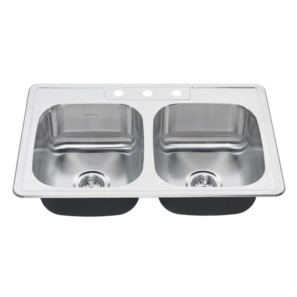 American Standard Stainless Steel 32-15/16 x 21-15/16 in. Stainless Steel Double Bowl Drop-in Kitchen Sink 