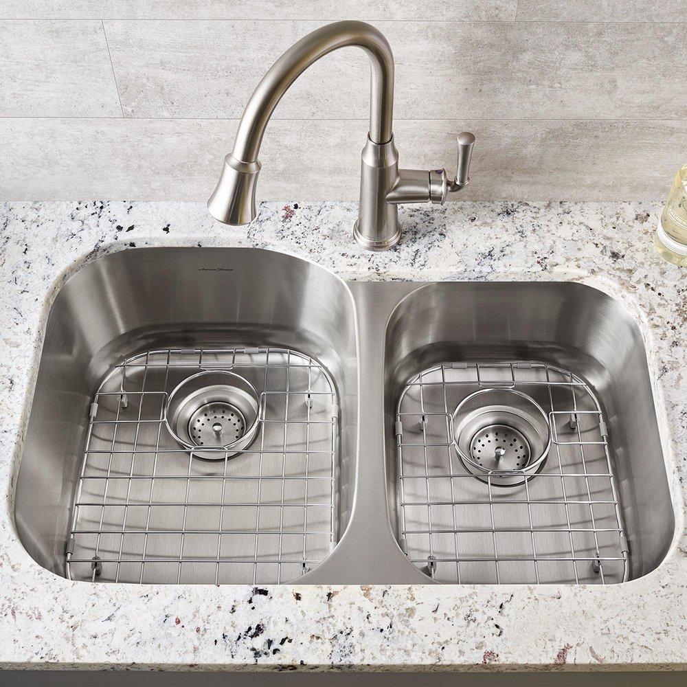 American Standard Stainless Steel 31-7/16 x 20-7/16 in. No Hole Double Bowl Undermount Kitchen Sink 