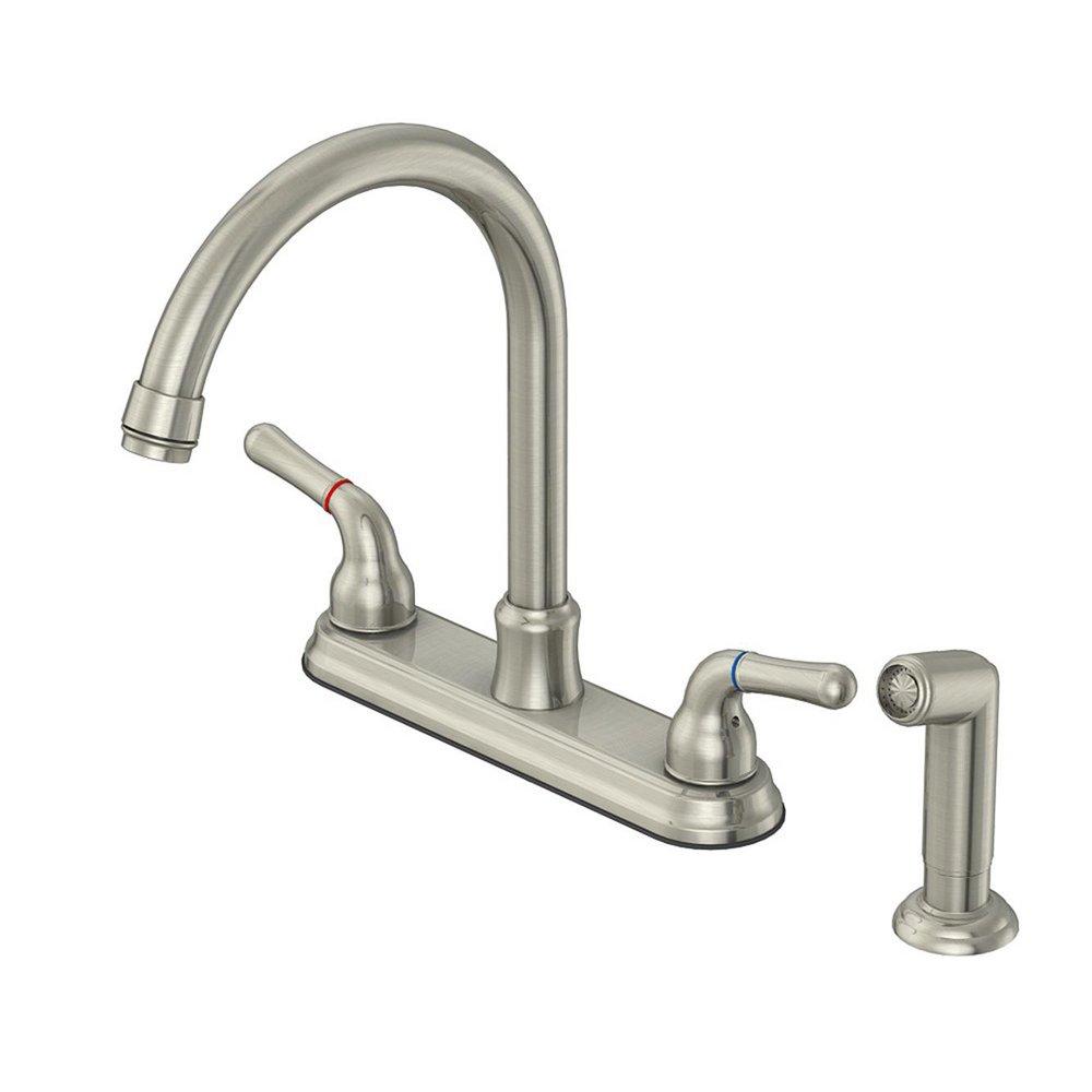 PROFLO&reg; Brushed Nickel Two Handle Kitchen Faucet with Side Spray 