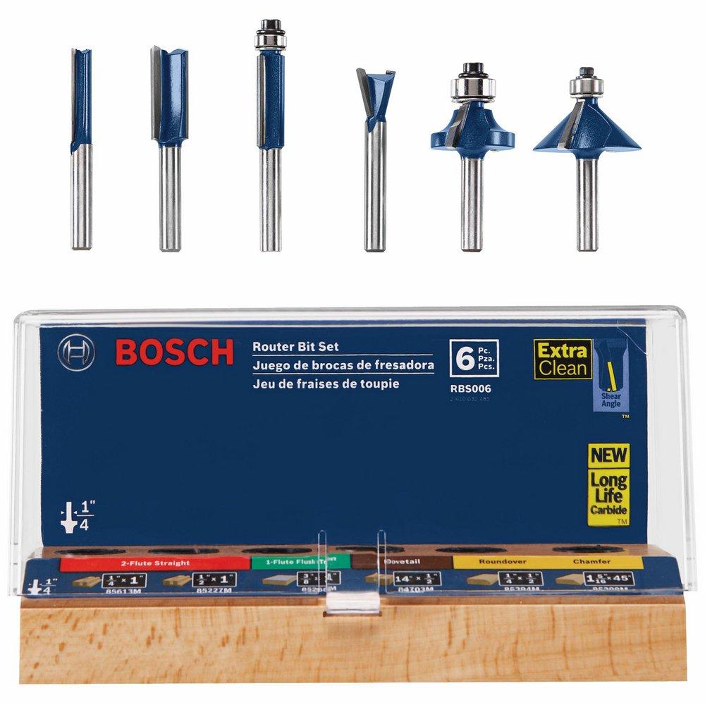 Robert Bosch Shank Carbide Tipped Multi Purpose Router Bit Set 6 Piece 