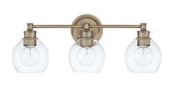 100W 3-Light Vanity with Clear Glass in Aged Brass