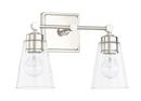 100W 2-Light Vanity Fixture with Clear Glass in Polished Nickel