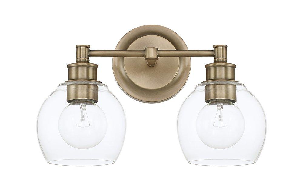 Capital Lighting Aged Brass 100W 2-Light Vanity with Clear Glass 