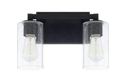 100W 2-Light Vanity with Clear Seeded Glass in Black Iron