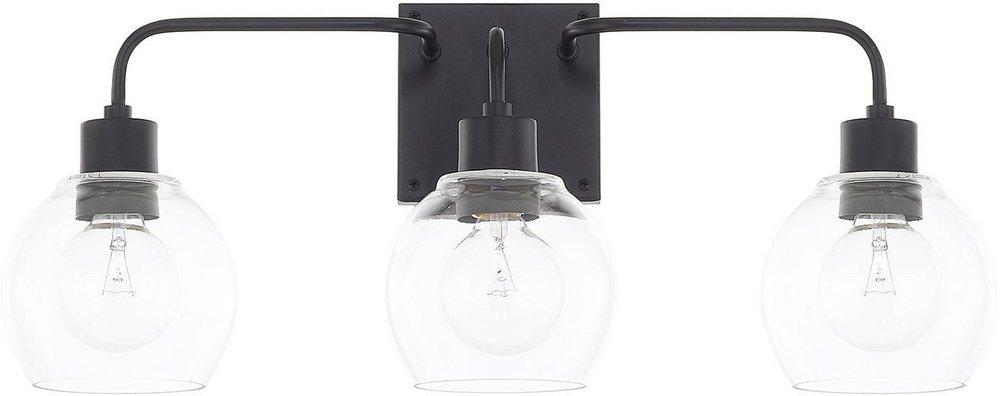 HomePlace by Capital Lighting Matte Black 100W 3-Light Vanity with Clear Glass 