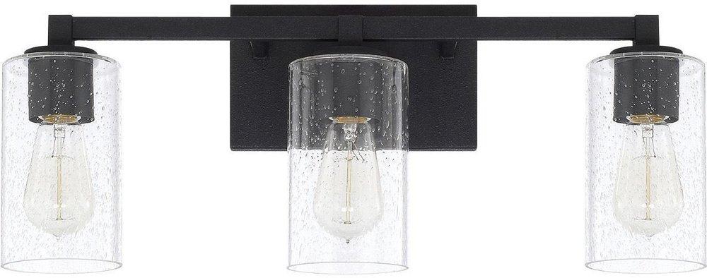 Capital Lighting Black Iron 100W 3-Light Vanity with Clear Seeded Glass 