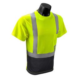 XXXXL Size Polyester and Birdseye Mesh Short Sleeve T-Shirt in Hi-Viz Green and Black
