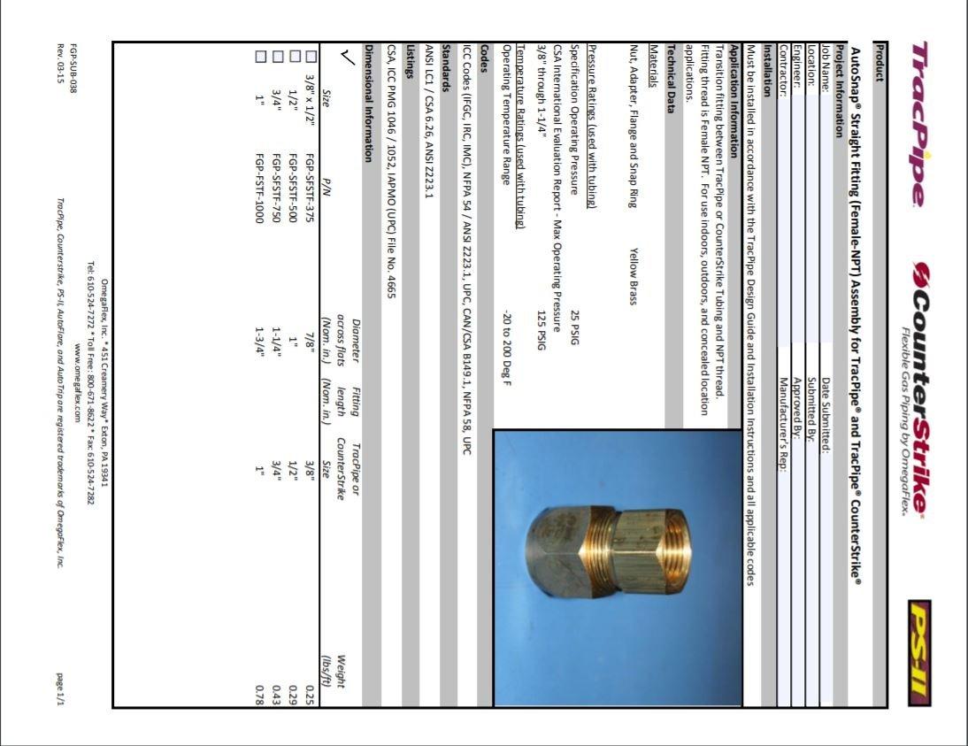 Omega Flex Flexible Gas Pipe Straight Fitting 