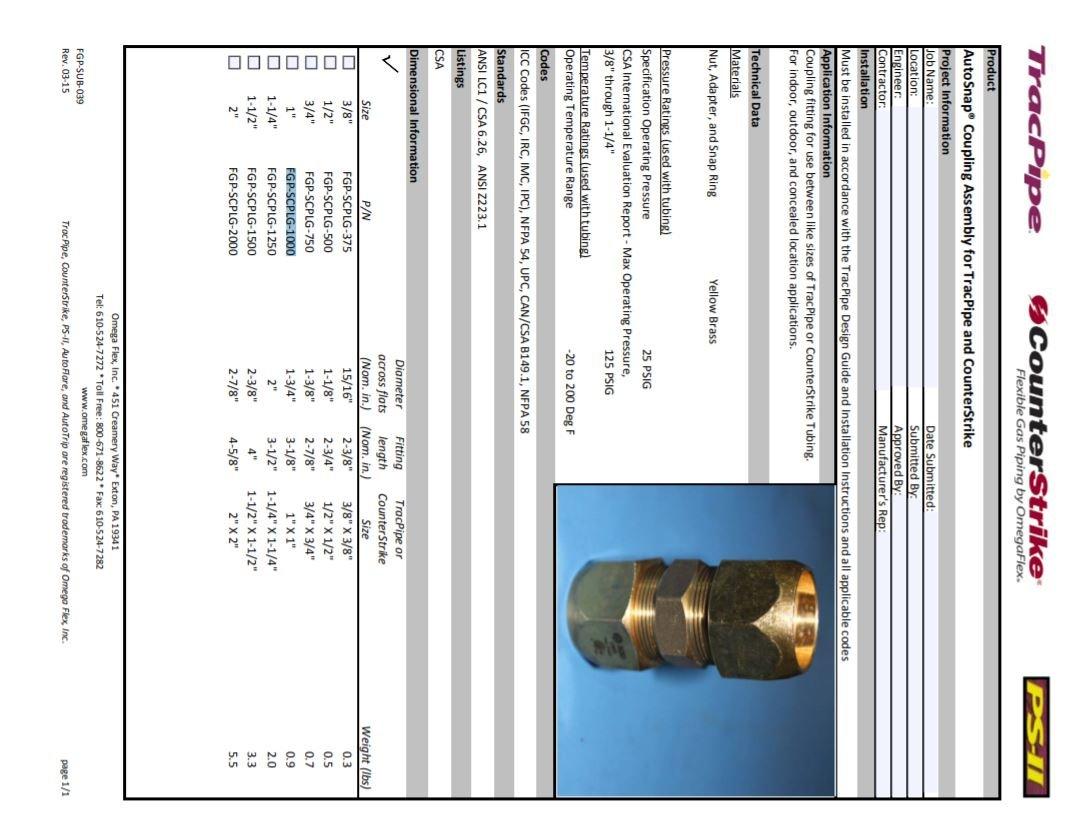 Omega Flex Snap-in Brass Coupling 