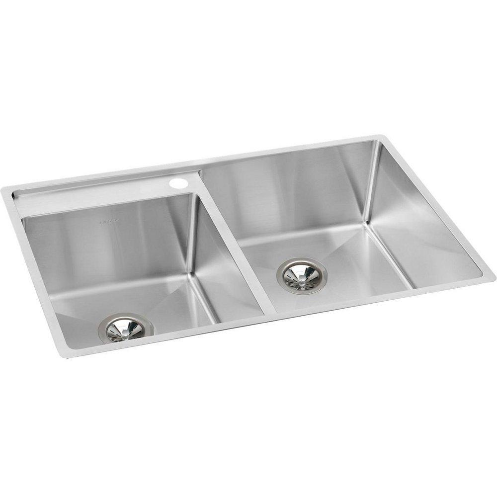 Elkay Brushed Nickel 32-1/2 x 20-1/2 in. Stainless Steel Double Bowl Undermount Kitchen Sink in Polished Satin 