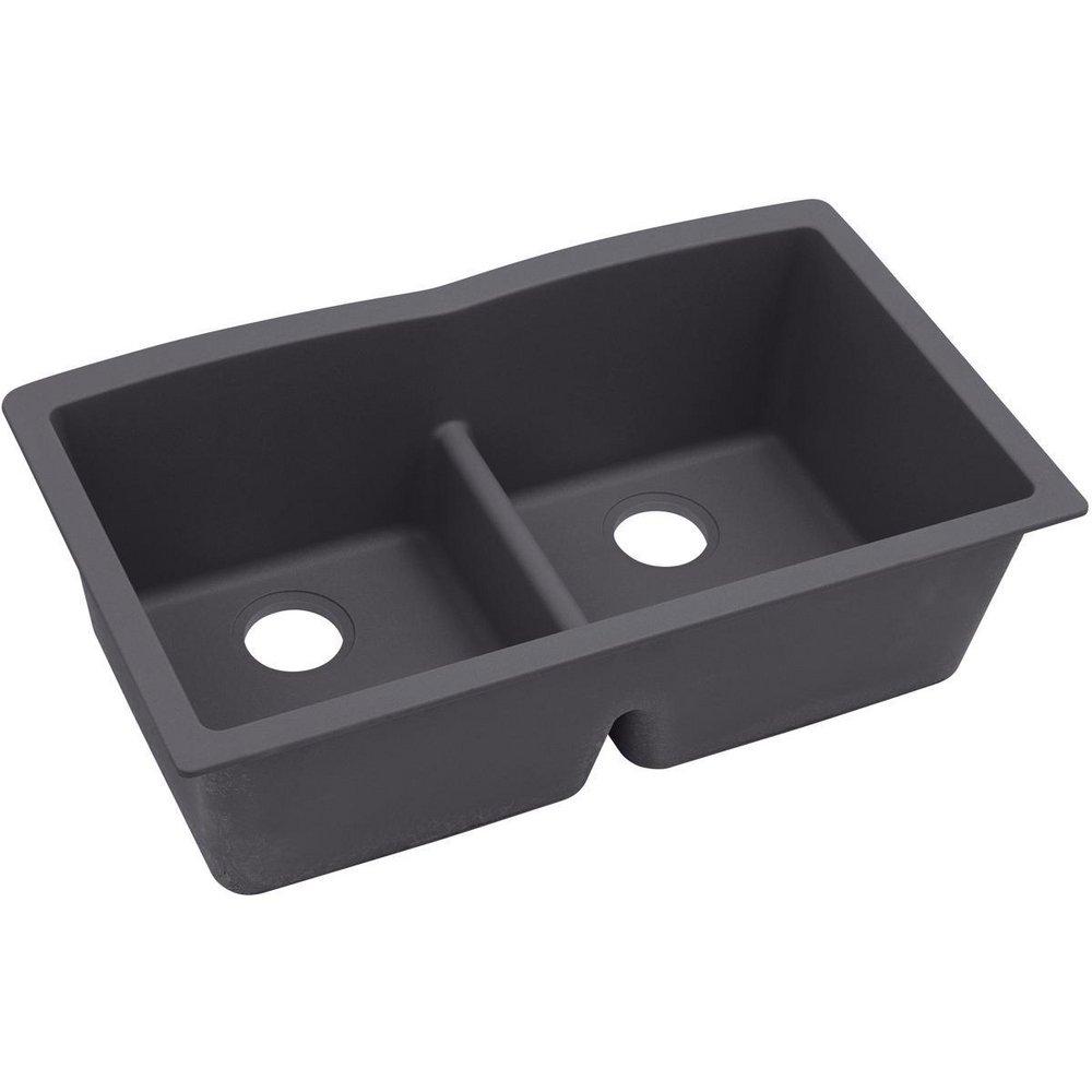 Elkay Charcoal 33 x 19 in. No Hole Composite Double Bowl Undermount Kitchen Sink 