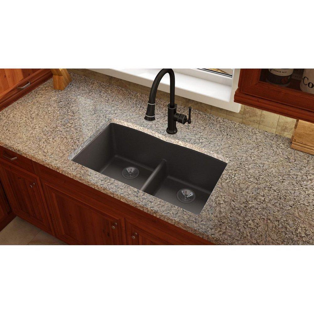 Elkay Chestnut 33 x 19 in. No Hole Composite Double Bowl Undermount Kitchen Sink 