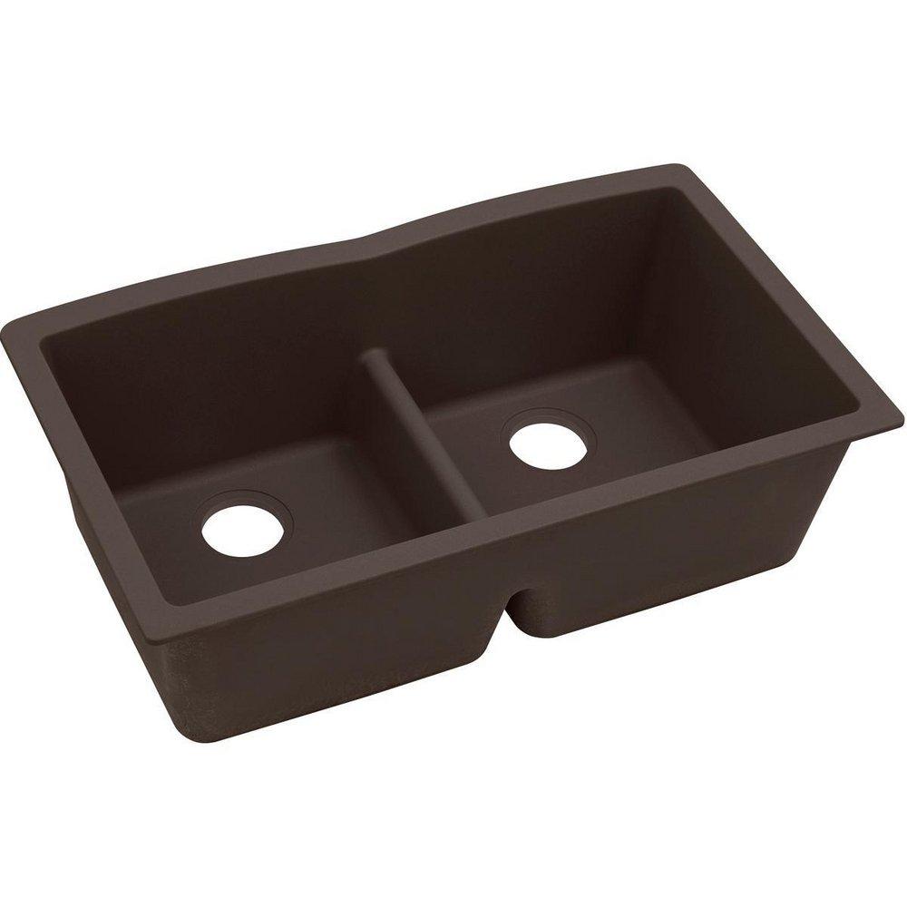 Elkay Chestnut 33 x 19 in. No Hole Composite Double Bowl Undermount Kitchen Sink 