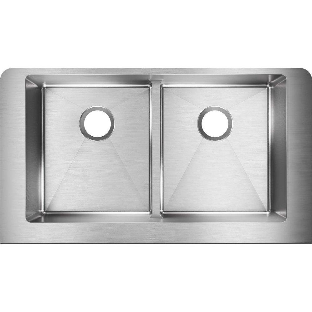 Elkay Polished Satin 35-7/8 x 20-1/4 in. Stainless Steel Double Bowl Farmhouse Kitchen Sink with Sound Dampening 