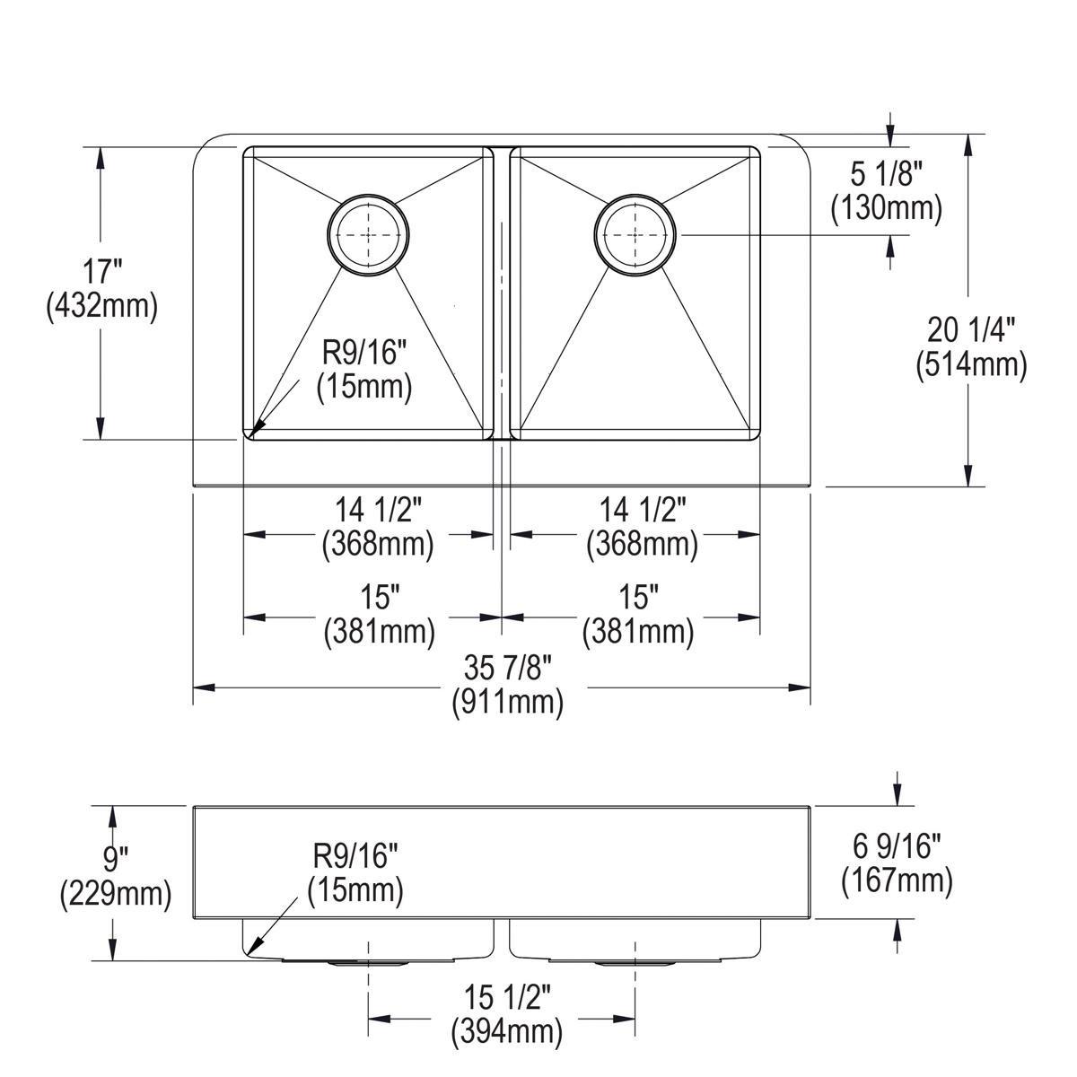 Elkay Polished Satin 35-7/8 x 20-1/4 in. Stainless Steel Double Bowl Farmhouse Kitchen Sink with Sound Dampening 