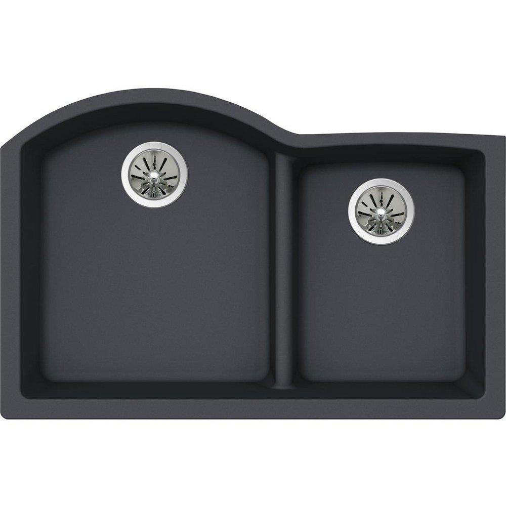 Elkay Charcoal 33 x 22 in. No Hole Composite Double Bowl Undermount Kitchen Sink 