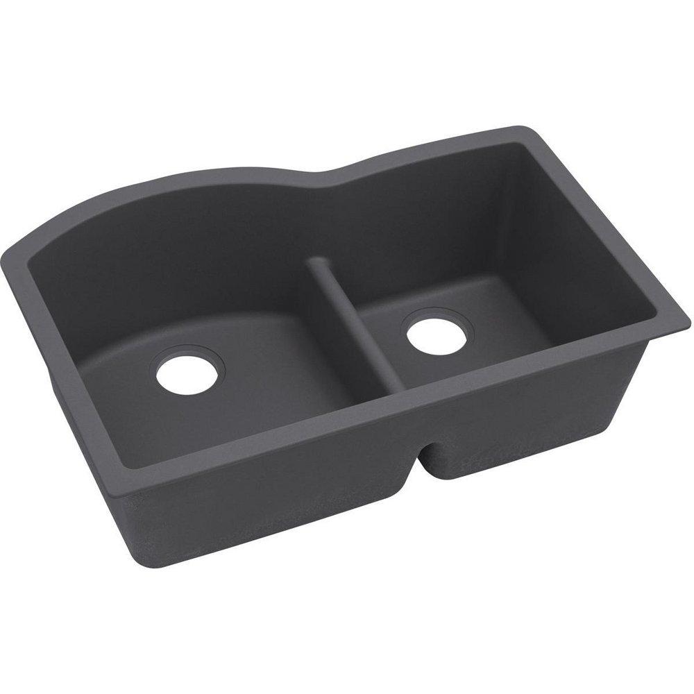 Elkay Charcoal 33 x 22 in. No Hole Composite Double Bowl Undermount Kitchen Sink 