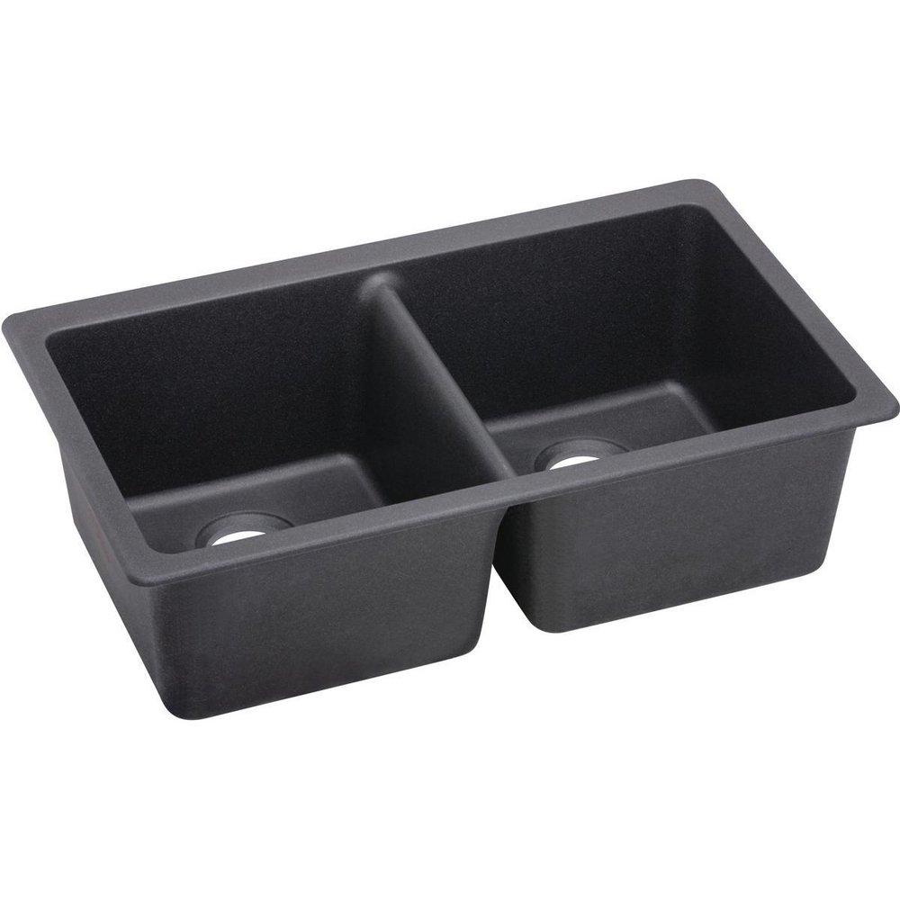 Elkay Charcoal 33 x 18-1/2 in. No Hole Composite Double Bowl Undermount Kitchen Sink 