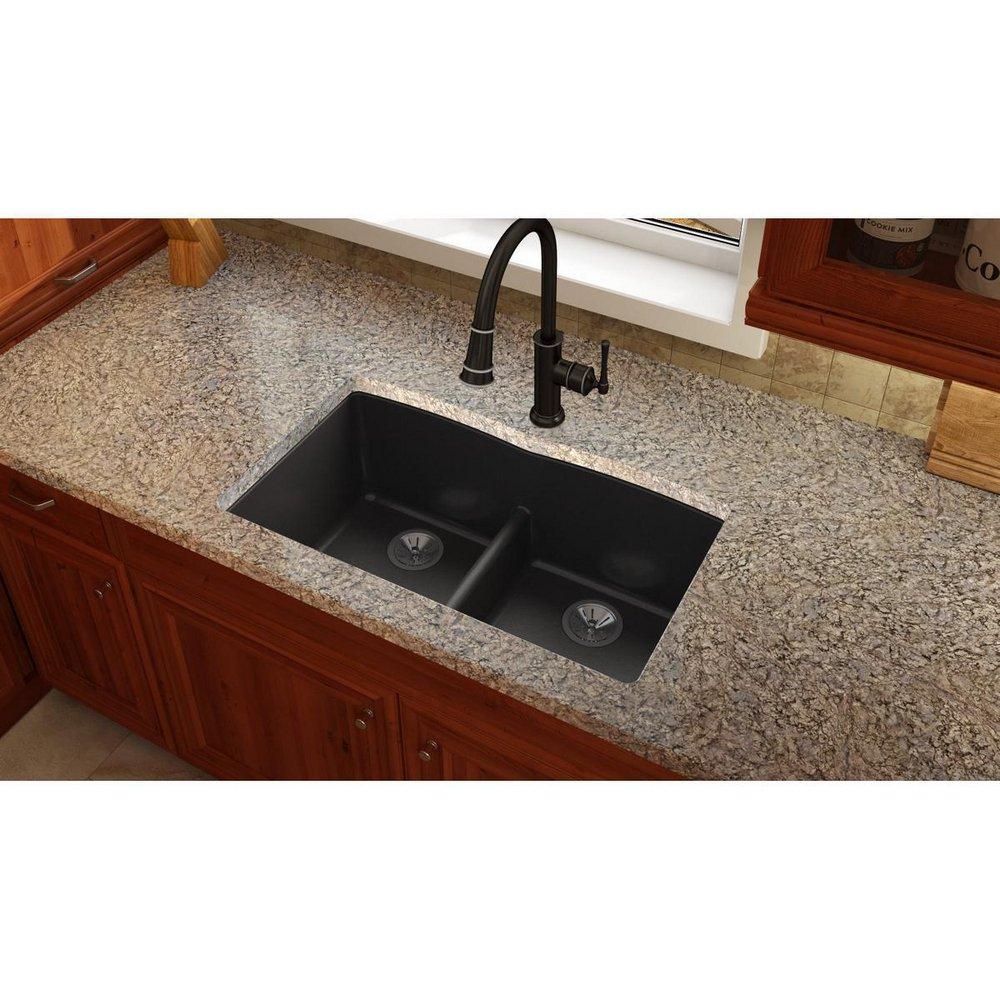 Elkay Caviar 33 x 19 in. No Hole Composite Double Bowl Undermount Kitchen Sink 