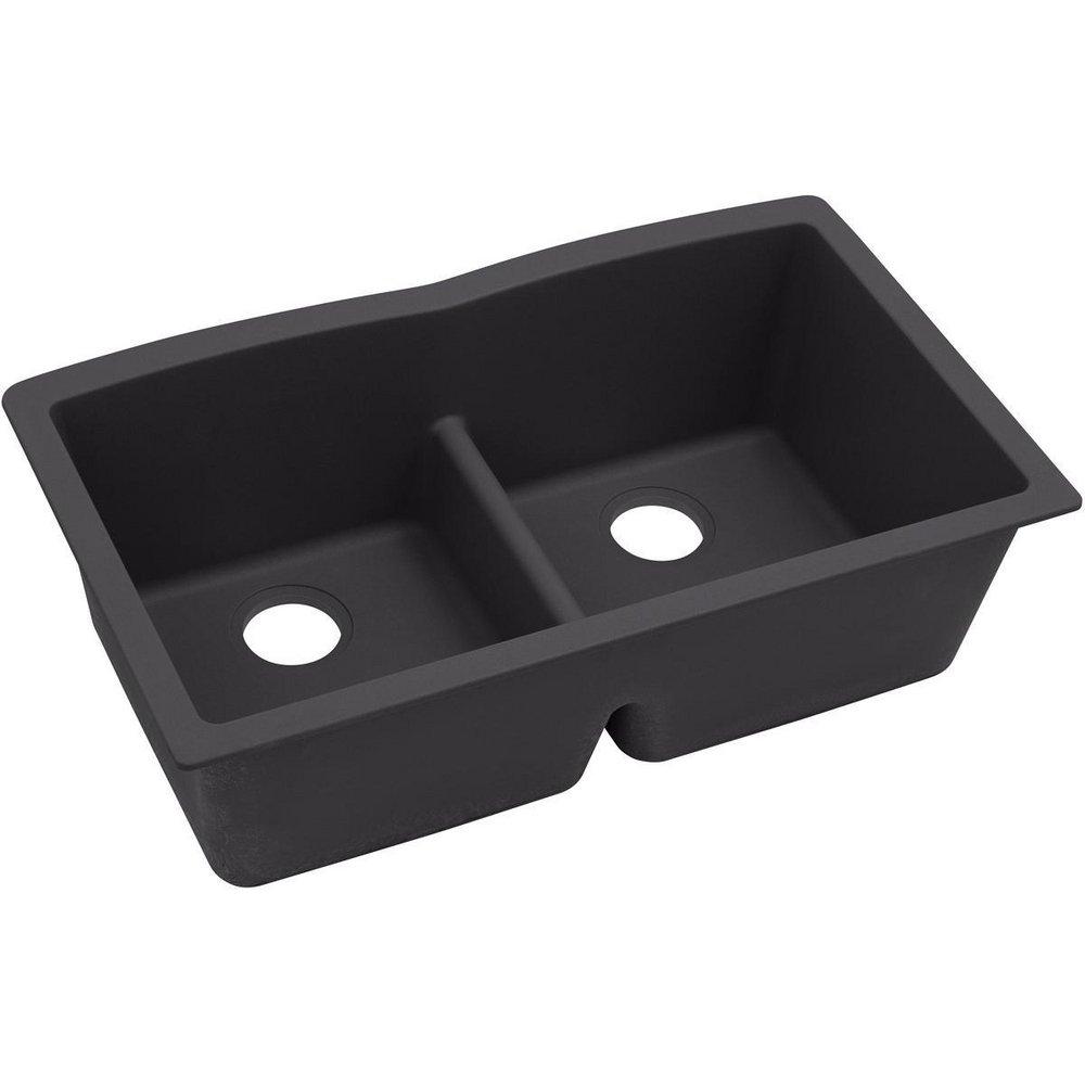 Elkay Caviar 33 x 19 in. No Hole Composite Double Bowl Undermount Kitchen Sink 