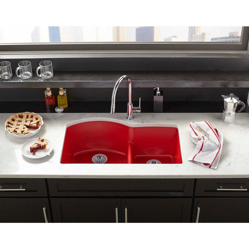 Elkay Chestnut 33 x 22 in. No Hole Composite Double Bowl Undermount Kitchen Sink 