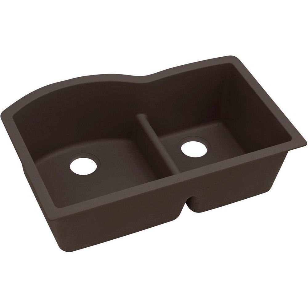 Elkay Chestnut 33 x 22 in. No Hole Composite Double Bowl Undermount Kitchen Sink 