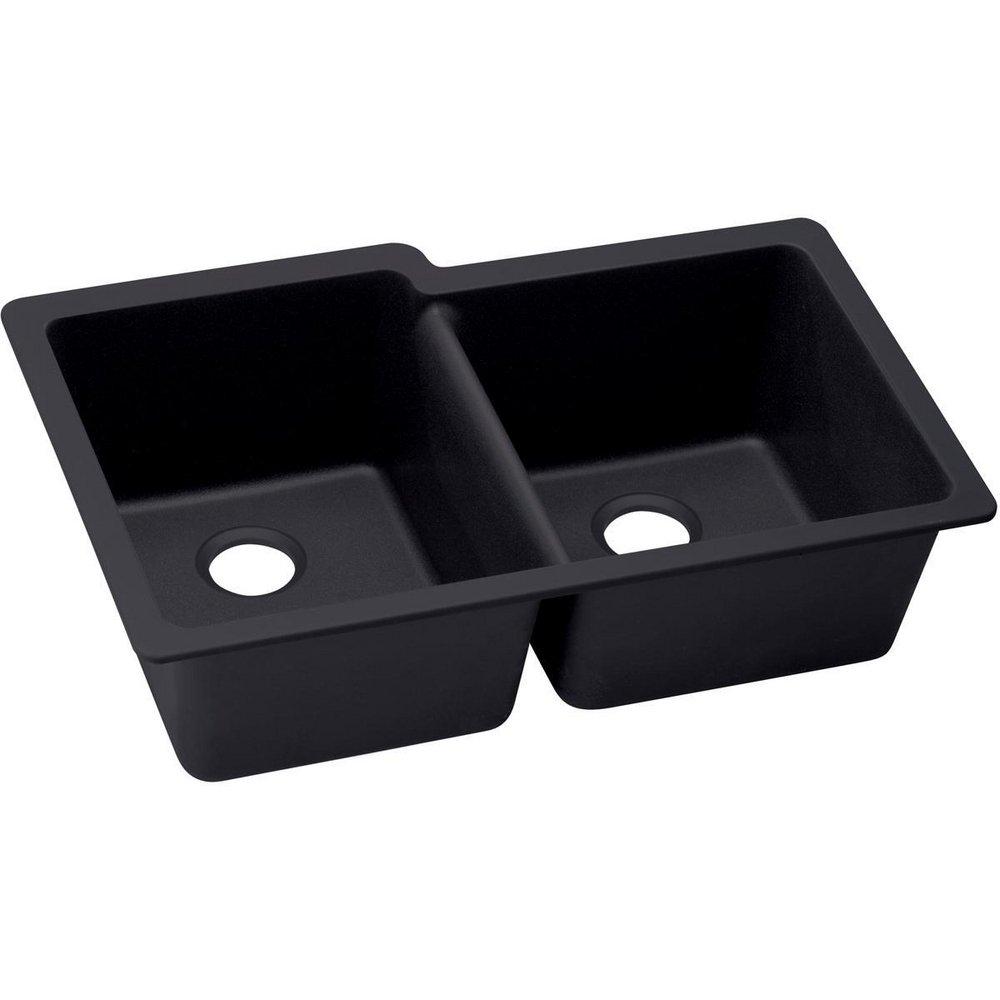 Elkay Caviar 33 x 20-1/2 in. No Hole Composite Double Bowl Undermount Kitchen Sink 