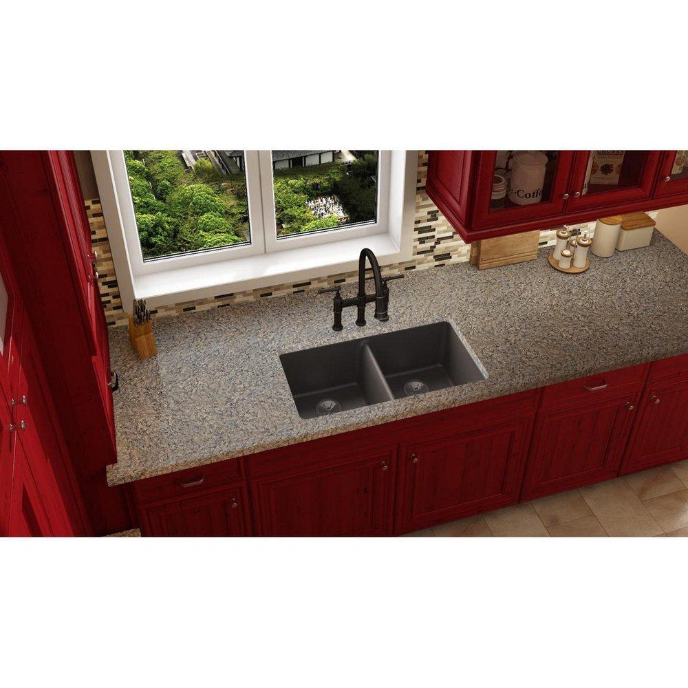 Elkay Chestnut 33 x 18-1/2 in. No Hole Composite Double Bowl Undermount Kitchen Sink 