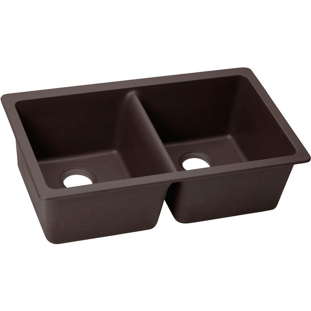 Elkay Chestnut 33 x 18-1/2 in. No Hole Composite Double Bowl Undermount Kitchen Sink 