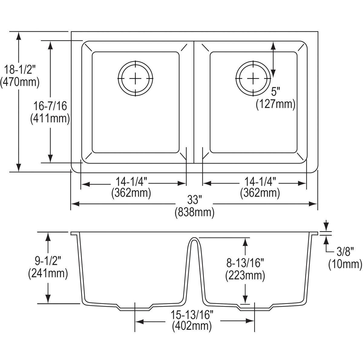 Elkay Chestnut 33 x 18-1/2 in. No Hole Composite Double Bowl Undermount Kitchen Sink 