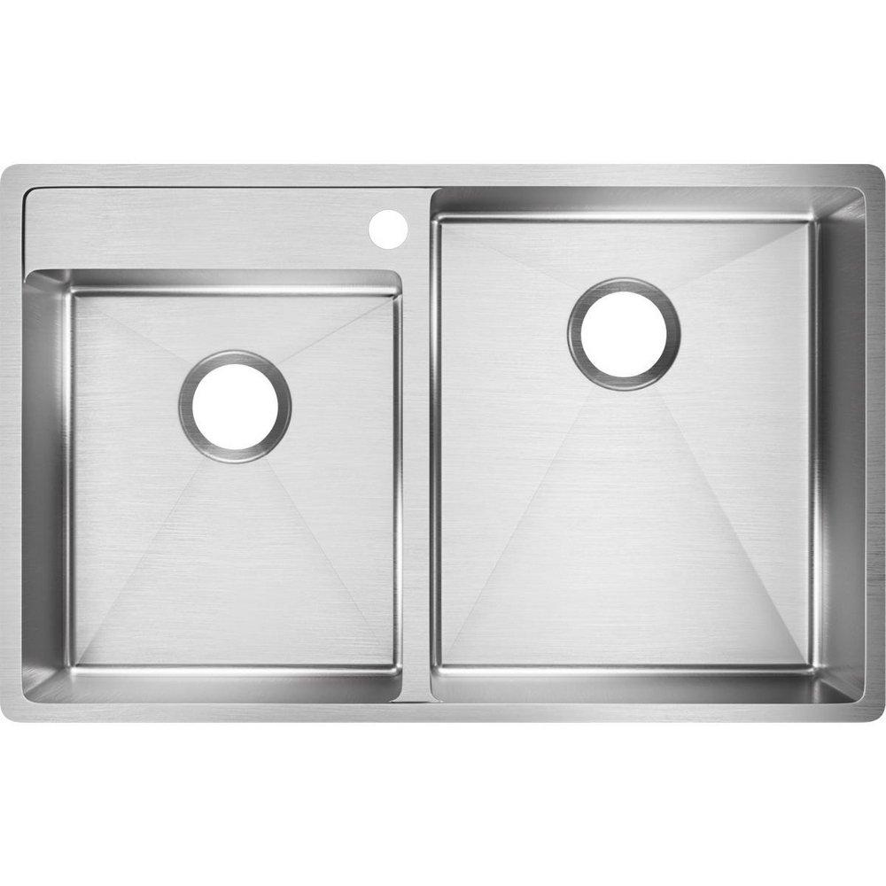 Elkay Oil Rubbed Bronze 32-1/2 x 20-1/2 in. Stainless Steel Double Bowl Undermount Kitchen Sink in Polished Satin 