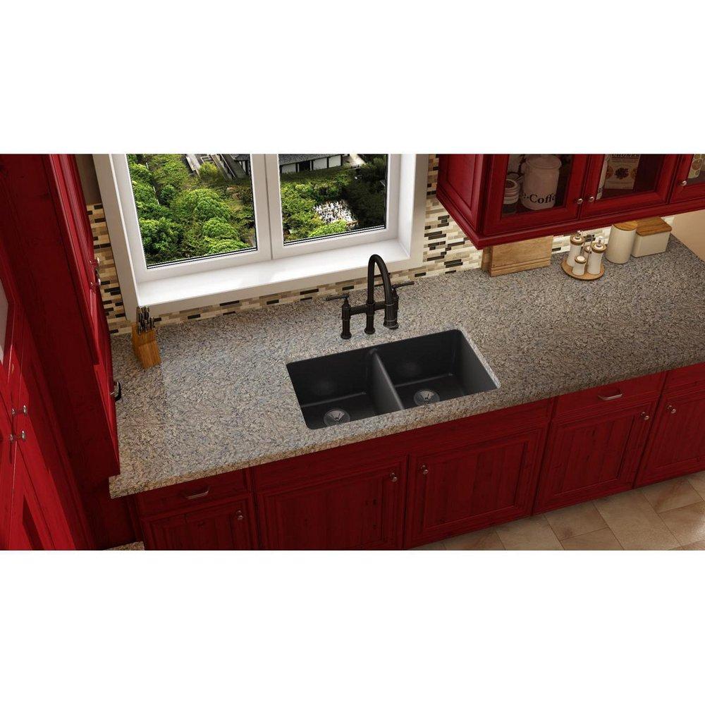 Elkay Caviar 33 x 18-1/2 in. No Hole Composite Double Bowl Undermount Kitchen Sink 