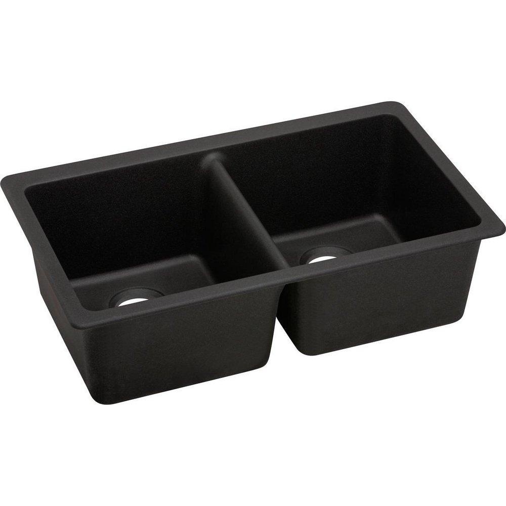 Elkay Caviar 33 x 18-1/2 in. No Hole Composite Double Bowl Undermount Kitchen Sink 